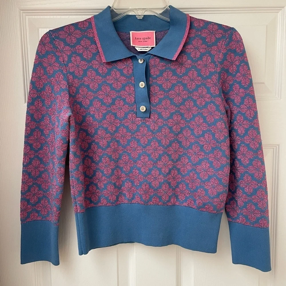 Kate Spade floral polo sweater women’s size S